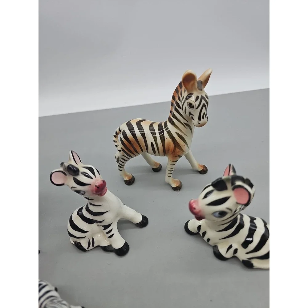 Vintage‎ Collectible 8 Bone China  Zebra Family Wild Animal Figurines Japan